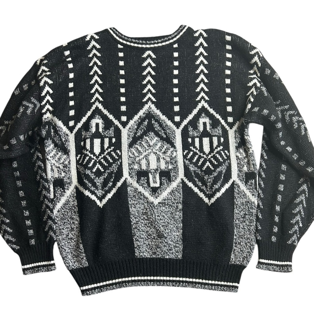 Vintage Nuovo New‎ Forces Sweater Men’s Large Black White Geometric Knit 80s 90s